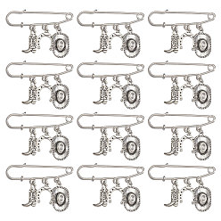 Античный Серебристый & Цвет Нержавеющей Стали 12шт. брошь из стали West Cowboy с английскими булавками, Сплав с подвесками, старинное серебро и цвет нержавеющей стали, 51 мм