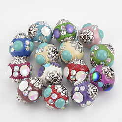 (52) Непрозрачная лаванда Индонезийские бусины ручной работы, с фурнитурой сплавочной и смолевой, круглые, античное серебро, разноцветные, 15~16x14~15x14~15 мм, отверстие : 1.5 мм