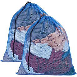 Royal Blue 2Pcs Polyester Drawstring Clothing Storage Bags, Mesh Laundry Bags, Rectangle, Royal Blue, 620x490x1mm