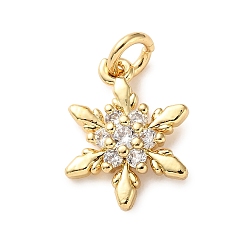 Снежинка Латунные микро проложить кубического циркония подвески, без кадмия и без свинца, с целью перехода в кольце, реальный 18 k позолоченный, снежинка, 15x12x3 мм, отверстие : 3.2 мм