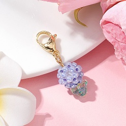 Васильковый Цветочные стеклянные бусины бисерные подвески украшения, с золотым оттенком 304 застежки-карабины из нержавеющей стали, васильковый, 37 мм