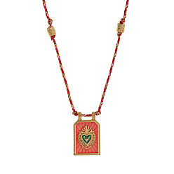 Лосось Ожерелья с подвесками из латуни и эмали, с полиэфирным кордом, шестиугольник со священным сердцем, золотые, salmon, 18.90 дюйм (48 см)