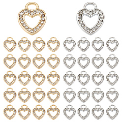 Платиновый & Золотой 60 шт. 2 цветные подвески со стразами, с реечными выводами из сплава, без никеля , выдолбить сердечные прелести, платиной и золотом, 13x11x1.5 мм, отверстие : 2x3.5 мм