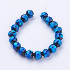 Blue Handmade Silver Foil Glass Lampwork Beads Strands, Round, Blue, 10~11mm, Hole: 2mm, about 18pcs/strand, 7.08 inch(18cm)