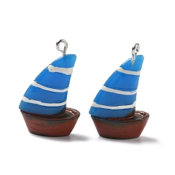 Другие Непрозрачные подвески смолы, с платиновыми тоновыми железными петлями, парусное судно, 30.5x18.5x9.5 мм, отверстие : 2 мм