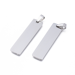 Нержавеющая Сталь Цвет Устойчивые к потускнению 304 подвески из нержавеющей стали, штамповка пустой метки, прямоугольные, цвет нержавеющей стали, 41x10x1.4 мм, отверстие : 4x7 мм