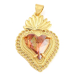 Темно-Оранжевый Стойки обшивки латунные подвески, со стеклом, долговечный, без кадмия и без свинца, клубника прелести, темно-оранжевый, 30x21x6.5 мм, отверстие : 4x3.5 мм