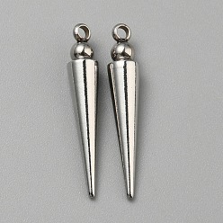 Нержавеющая Сталь Цвет 304 подвески из нержавеющей стали, шарм конус/шип, цвет нержавеющей стали, 21.5x4 мм, отверстие : 1.4 мм