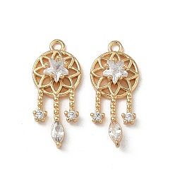 Настоящее золото 18K Латунные микропаве прозрачные подвески с фианитом, долговечный, чистый шарм, реальный 18 k позолоченный, 19.5x8.5x4 мм, отверстие : 1.2 мм