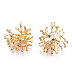 Настоящее золото 18K Латунные подвески, коралл, без никеля , реальный 18 k позолоченный, 29~31x27~28x12 мм, отверстие : 1.5 мм