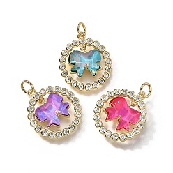 Настоящее золото 18K Латунные микро проложить кубического циркония подвески, бантом, со стеклом и петлей, долгоиграющий, без свинца и без кадмия, граненые, cmешанных цветов, реальный 18 k позолоченный, 19.5x17x5 мм, отверстие : 3 мм