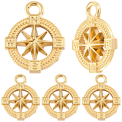 Real 18K Gold Plated 6Pcs 304 Stainless Steel Pendants, Compass Charm, Real 18K Gold Plated, 32x26x7mm, Hole: 4.2mm