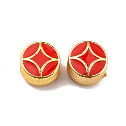Красный Ccb пластиковые европейские бусины, бусины с большим отверстием, Эмаль стиле, плоско-круглые, красные, 10x7 мм, отверстие : 4 мм