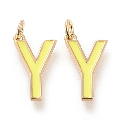 Letter Y Латунь эмаль подвески, с целью перехода в кольце, долговечный, реальный 18 k позолоченный, letter.y, шампанское желтый, letter.y, Y: 18x10.5x1.8 мм, прыжковые кольца: внутренний диаметр: 3 мм