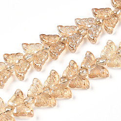 Мокасин Стеклянные бусины с гальваническим покрытием , бабочка, мокасин, 7.5~8x14.5~15x4 мм, отверстие : 0.8 мм, около 66~69 шт / нитка, 23.23~24.41 дюйм (59~62 см), бусины : 3x4 мм, отверстие : 1 мм