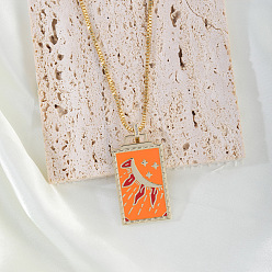 Коралловый Латунный эмалированный прямоугольник с подвеской в виде солнца, золотые, коралл, 17.72 дюйм (45 см)