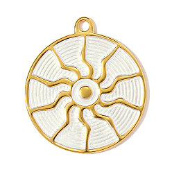 Белый 304 нержавеющей стальной эмали подвески, плоские круглые прелести, ионное покрытие (ip), реальный 18 k позолоченный, белые, 45x39 мм