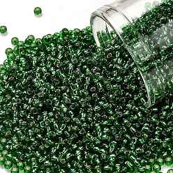 (27B) Silver Lined Grass Green Тохо 11/0 круглые бусины, японский бисер, (27 b) зеленая трава с серебряной подкладкой, 11/0, 2.2 мм, отверстие : 0.8 мм, Около 1110 шт / 10 г