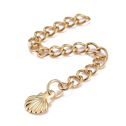 Золотой 304 удлинитель цепи из нержавеющей стали, Снаряженная цепь, с 202 прелестей из нержавеющей стали, оболочка, золотые, 60 мм, ссылка: 3.7x3x0.5 мм, оболочка: 7.5x6.5x0.5 мм