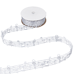 Белый 10 ярды музыкальная нота двусторонняя нота полиэстеровые ленты аксессуары, белые, 1-1/8 дюйм (30 мм), около 10.00 ярдов (9.14 м)