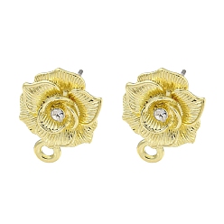 Crystal Rack Plating Alloy Stud Earring Finding, Cadmium Free & Nickel Free & Lead Free, Flower, Crystal, 16x12mm, Hole: 1.6mm, Pin: 10.5x0.5mm