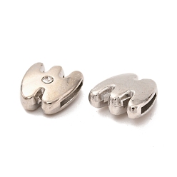 Letter W Letter Slider Beads for Watch Band Bracelet Making, Platinum Plated Alloy Crystal Rhinestone Slide Charms, Cadmium Free & Nickel Free & Lead Free, Letter.W, 11~13x9~11.5x4~5mm, Hole: 7.5~8x1mm