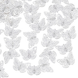 Серебро 80шт. железные полые подвески-бабочки, серебряные, 33x50x0.5 мм, отверстие : 1 мм, 80 шт / комплект