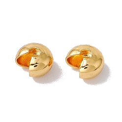 Real 18K Gold Plated Brass Crimp Beads Covers, Cadmium Free & Lead Free, Real 18K Gold Plated, 6x6x4mm, Hole: 3mm