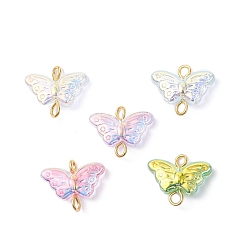 Золотой Подвески с гальваническим стеклянным разъемом, звенья-бабочки с железными двойными петлями, разноцветные, золотые, 12.5x15x4.5 мм, отверстия : 1.8 mm и 2 мм