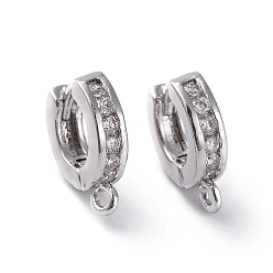Platinum Brass Micro Pave Cubic Zirconia Huggie Hoop Earring Findings, with Horizontal Loop, Ring, Clear, Platinum, 11.5x9.5x3mm, Hole: 1.2mm, Pin: 0.8mm