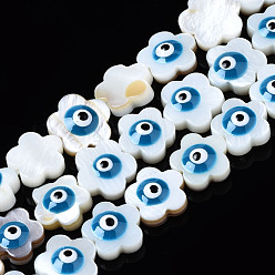 Стально-синий Естественных пресноводных стеклянные бусы, с эмалью, цветок с сглаза, стальной синий, 10.5x11x4.5 мм, отверстие : 0.7 мм, около 38~39 шт / нитка, 14.96~15.43 дюйм (38~39.2 см)
