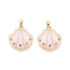 Лавандовый румянец Подвески из латуни с микропаве из разноцветных кубических цирконий и эмали, подвески в форме ракушек, реальный 18 k позолоченный, лавандовый румянец, 20x18x3 мм, отверстие : 4.5x2 мм