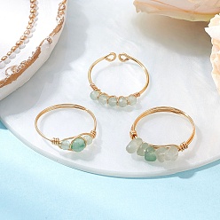 Зеленый Авантюрин 3шт. перстень из натурального зеленого авантюрина, женское кольцо из медной проволоки, внутренний диаметр: 18~18.5 мм