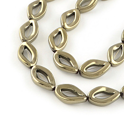 Светло-Золотое Покрытие Гальванические немагнитная синтетический гематит бисер пряди, Twist овальные, свет позолоченные, 15.5x9.5x3 мм, отверстие : 1 мм, около 26 шт / нитка, 15.7 дюйм
