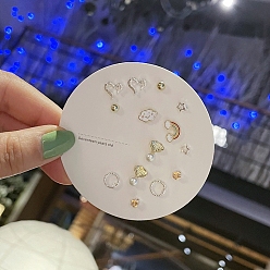 Платина 7 пары антикоррозийных изысканных комплектов сережек-гвоздиков из сплава для девушек и женщин, с пластиковыми бусинами, имитирующими жемчуг, и латунной булавкой, разнообразные, платина, Размер упаковки: 75x75 mm