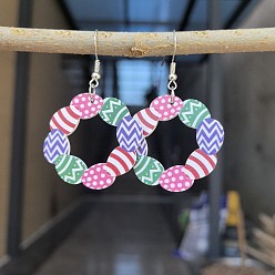 Разноцветный Пасхальные акриловые серьги-подвески, яйцо, платина, красочный, 56x36 мм