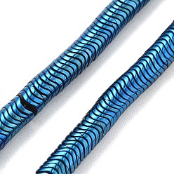 со Синим Покрытием Гальванические нити из синтетических немагнитных гематитовых бусин, волнистый диск, с покрытием синим, 6x1 мм, отверстие : 0.9 мм, около 364 шт / нитка, 15.75'' (40 см)