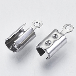 Stainless Steel Color Stainless Steel Column Cord Ends, Stainless Steel Color, Fit for 1mm Rhinestone, 12.5x5x5mm, Hole: 1mm