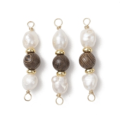 Золотой Натуральный культивированный пресноводный жемчуг, отполированный с двух сторон и окрашенный древесиной венге, круглые бусины-подвески., цвет морской раковины, золотые, 40~42x8 мм, отверстие : 2.5~3 мм