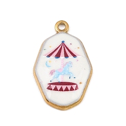 Doré  Pendentifs en acier inoxydable imprimés, polygone avec des breloques de chevaux de carrousel, colorées, or, 304mm, Trou: 25x15.5x2.5mm