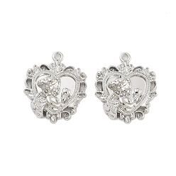 Платина Стойки подвески обшивки сплава, сердце с цветами, платина, 23x19.5x5 мм, отверстие : 1.5 мм