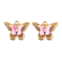 Бледно-Розовый 304 нержавеющей стальной эмали подвески, очарование бабочки, золотые, розовый жемчуг, 20x26x4.5 мм, отверстие : 2.8 мм