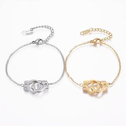 Gemischte Farbe 304 Edelstahl-Gliederarmbänder, mit Strass, Handschellen, Gemischte Farbe, 6-1/4 Zoll (160 mm)