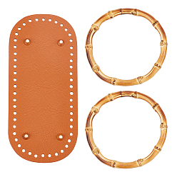 Шоколадный Сумки для вязания крючком из искусственной кожи, дно для ногтей, с заменой бамбуковых деревянных ручек, для замены ремней для мешков, цвет шоколада, 221x101x4.5 мм, отверстие : 4 мм