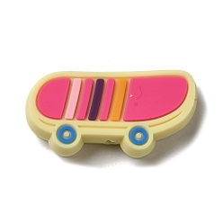 Camellia Skateboard Silicone Focal Beads, Camellia, 14.5x29x9.5mm, Hole: 2.5mm