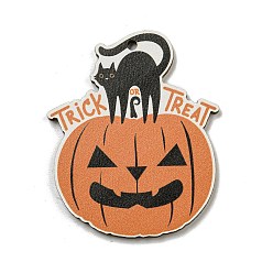 Тыква Древесины подвески, Хэллоуин тема, оранжевые, тыква, 50x41x2.5 мм, отверстие : 2 мм
