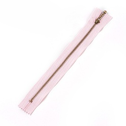 Pink Garment Accessories, Nylon Closed-end Zipper, with Metal Zipper Puller, Zip-fastener Component, Antique Bronze, Pink, 23.7~24.1x2.8x0.2cm