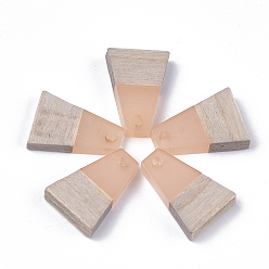 Персиковый Слойка Подвески из смолы и дерева, трапециевидные, розовые, 18x12.5x3~4 мм, отверстие : 2 мм