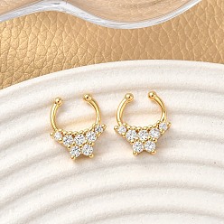 Бабочка Латунные кольца для носа с круглыми/подковообразными штангами из прозрачного кубического циркония, поддельные кольца для носовой перегородки, реальный 18 k позолоченный, без никеля , бабочка, 13.5x11.5x3 мм