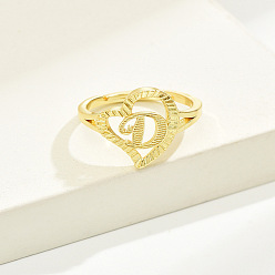 Letter D Латунные алфавитные регулируемые кольца для женщин, без кадмия, без никеля и без свинца, с сердцем, Буква D, 17 мм, размер США 6 1/4 (16.7 мм)